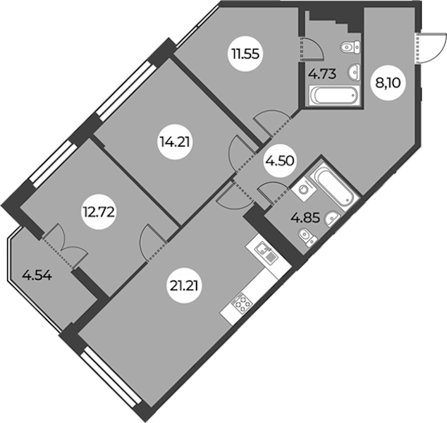 3-комнатная квартира 84.14 м², 14/24 эт., ЖК «Огни Залива»